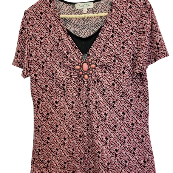 Tradition Overblouse In Pretty Burnt Orange & Black Pattern SS Airy Light In Med - Picture 9 of 12